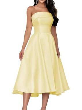 Strapless Yellow Satin A-Line Cocktail Dress